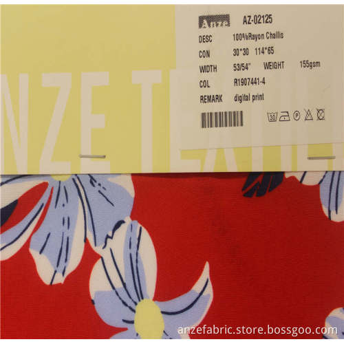 popular printed 100%rayon challis printed fabric for garment